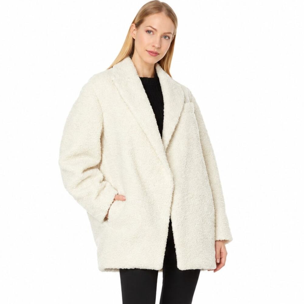 Vince Women's Faux Fur Boucle Teddy Blazer Coat Ivory Cream Size L NWT